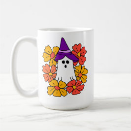 かわいいハロウィンのおばけの花リース コーヒーマグカップ