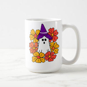 かわいいハロウィンのおばけの花リース コーヒーマグカップ