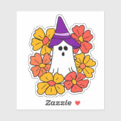 かわいいハロウィンのおばけの花リース シール (シート)