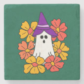 かわいいハロウィンのおばけの花リース ストーンコースター (正面)
