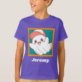 かわいいハロウィンのおばけの野球帽 子供の名前入り Tシャツ (正面)