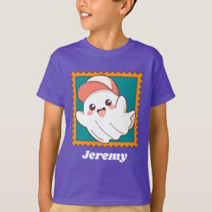 かわいいハロウィンのおばけの野球帽 子供の名前入り Tシャツ