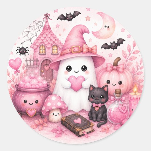 かわいいハロウィンのおばけステッカー ラウンドシール (正面)