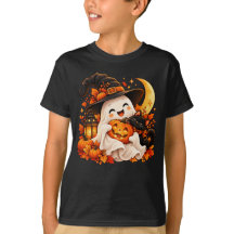 かわいいハロウィンのおばけパンプキンキッズTシャツ