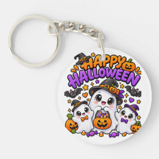 かわいいハロウィンのおばけ家族 キーホルダー