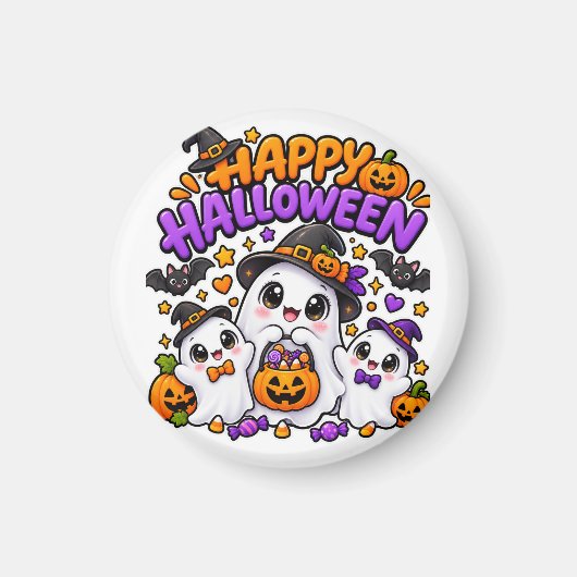 かわいいハロウィンのおばけ家族 マグネット (正面)