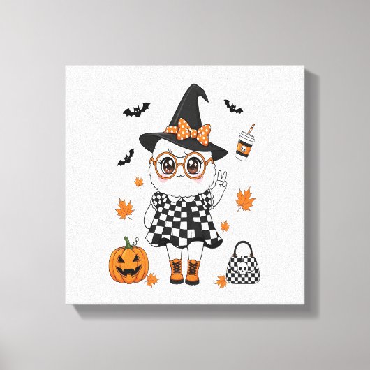 かわいいハロウィンのおばけ キャンバスプリント (正面)
