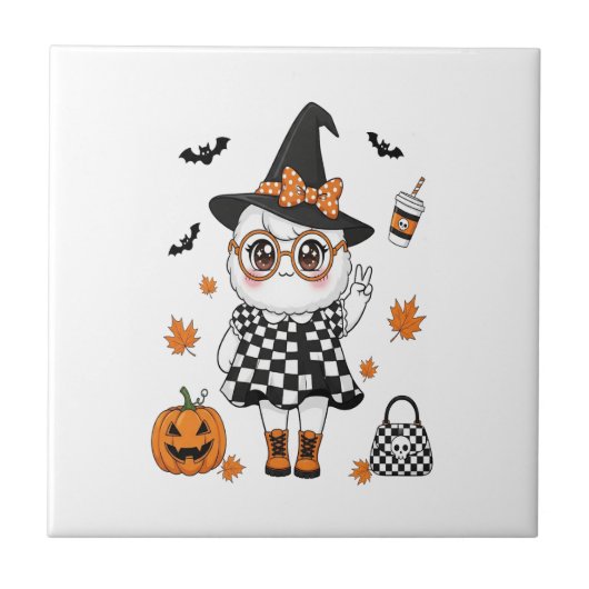 かわいいハロウィンのおばけ タイル (正面)