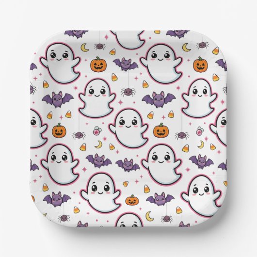 かわいいハロウィンのおばけ ペーパープレート (正面)