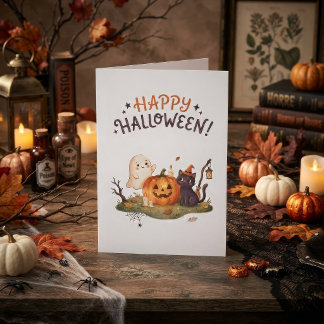 かわいいハロウィンのおばけ、猫、かぼちゃ カード