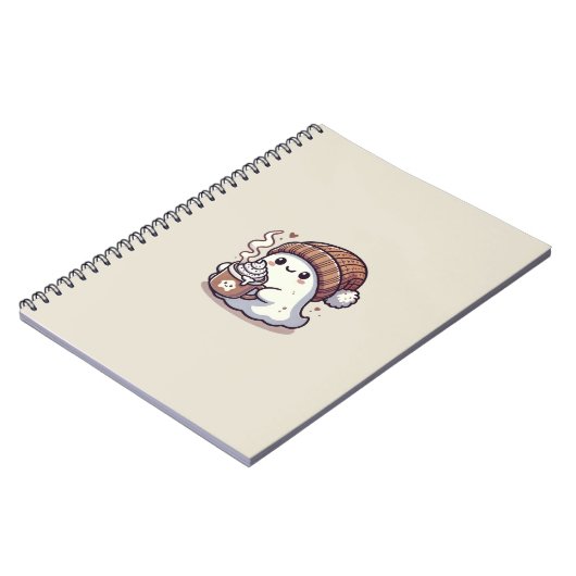 かわいいハロウィンのおばけ 秋のビーニーとホットココア ノートブック (左側)