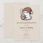 かわいいハロウィンのおばけ 秋のビーニーとホットココア 招待状 (正面/裏面)