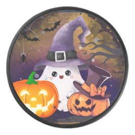 かわいいハロウィンのおばけ:魔女の帽子とカボチャ アイスホッケーパック