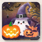 かわいいハロウィンのおばけ:魔女の帽子とカボチャ コースター (正面)