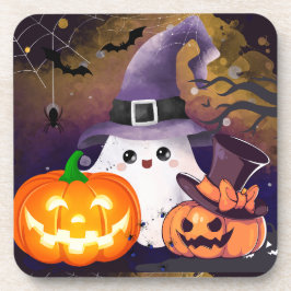 かわいいハロウィンのおばけ:魔女の帽子とカボチャ コースター