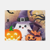 かわいいハロウィンのおばけ:魔女の帽子とカボチャ ドアマット (正面)