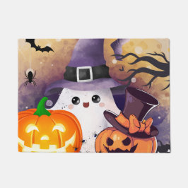 かわいいハロウィンのおばけ:魔女の帽子とカボチャ ドアマット