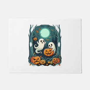 かわいいハロウィンのお化けとジャック・オ・ランタン 森 (2 ドアマット
