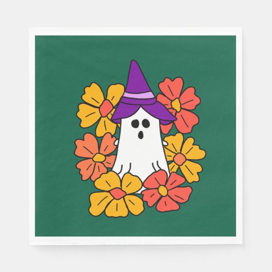 かわいいハロウィンのお化けの花輪 スタンダードランチョンナプキン (正面)