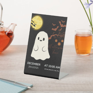 かわいいハロウィンのお化けパーティー招待状 台座サイン