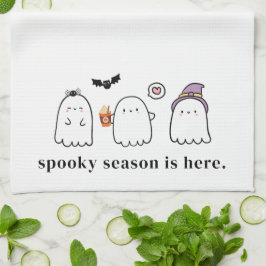 かわいいハロウィンのお化け スプーキーシーズンホワイト キッチンタオル