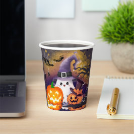 かわいいハロウィンのお化け:魔女の帽子とカボチャ 紙コップ