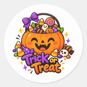 かわいいハロウィンのお菓子のかぼちゃのステッカー トリック オア トリート ラウンドシール