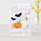 かわいいハロウィンのかぼちゃとおばけ カード (黄色い花)