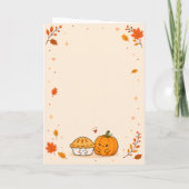 かわいいハロウィンのかぼちゃとパイの感謝祭の挨拶 カード (裏面)