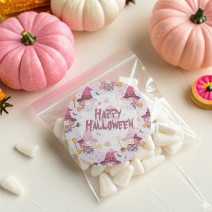かわいいハロウィンのかぼちゃのウィッチ柄 ラウンドシール