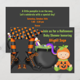 かわいいハロウィンのかぼちゃのベビーシャワーニュートラル 招待状
