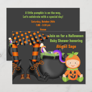 かわいいハロウィンのかぼちゃのベビーシャワーニュートラル 招待状