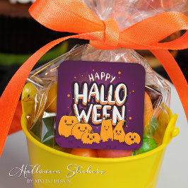 かわいいハロウィンのかぼちゃの子供たちの幸せなハロウィーン スクエアシール