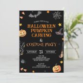かわいいハロウィンのかぼちゃの彫りとコスチュームパーティー 招待状 (スタンド正面)