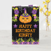 かわいいハロウィンのかぼちゃの花の幸せな誕生日 カード (黄色い花)