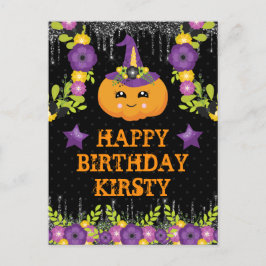 かわいいハロウィンのかぼちゃの花の幸せな誕生日 ポストカード