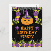 かわいいハロウィンのかぼちゃの花の幸せな誕生日 ポストカード (正面/裏面)
