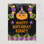 かわいいハロウィンのかぼちゃの花の幸せな誕生日 ポストカード (正面)
