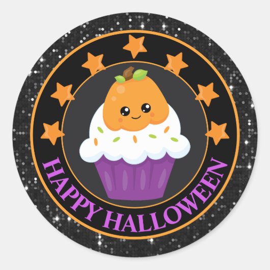 かわいいハロウィンのかぼちゃカップケーキ ラウンドシール (正面)