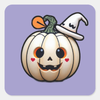 かわいいハロウィンのかぼちゃステッカー - かわいいスタイル スクエアシール