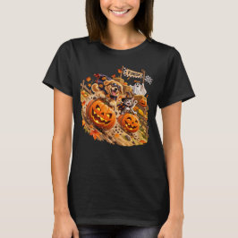 かわいいハロウィンのかぼちゃレースの犬と猫 Tシャツ