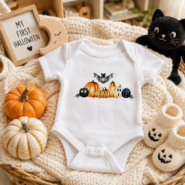かわいいハロウィンのかぼちゃ おばけ コウモリ ベビーボディスーツ
