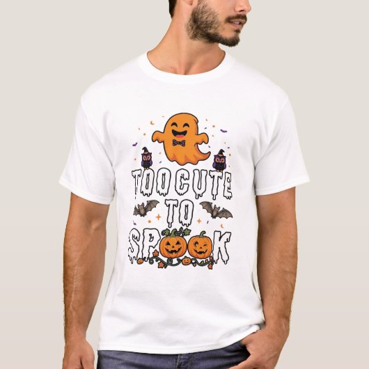 かわいいハロウィンのかぼちゃ 幽霊 コウモリ オレンジ Tシャツ (正面)