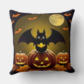 🦇🌙 かわいいハロウィンのこうもり猫のかぼちゃの輝き ✨ クッション (裏面)