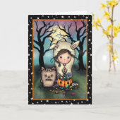 かわいいハロウィンのイラスト「トリックオアトリートする子供たち」 カード (黄色い花)