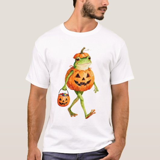 かわいいハロウィンのカエルのかぼちゃコスチューム Tシャツ (正面)