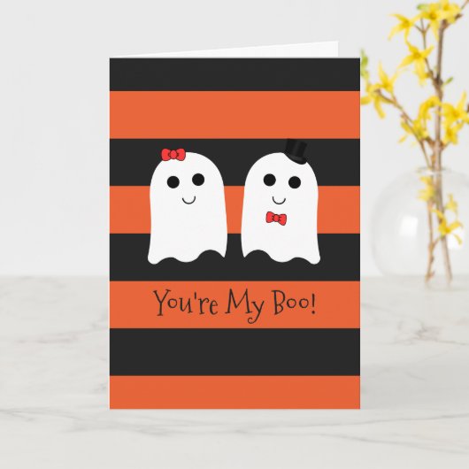 かわいいハロウィンのカップルの幽霊の挨拶状 カード (黄色い花)