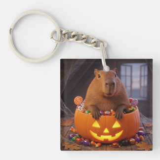 かわいいハロウィンのカピバラのパンプキンキャンディーキーリング キーホルダー