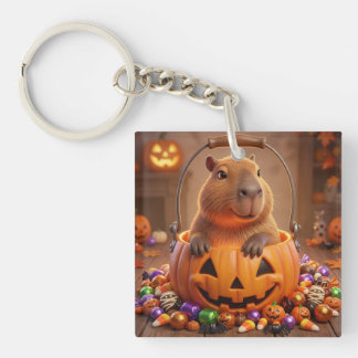 かわいいハロウィンのカピバラのパンプキンバスケットキーリング キーホルダー