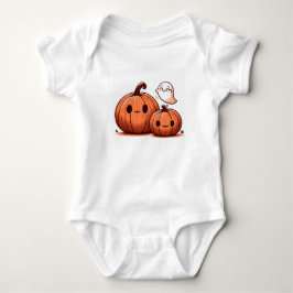 かわいいハロウィンのカボチャと水彩の幽霊 ベビーボディスーツ